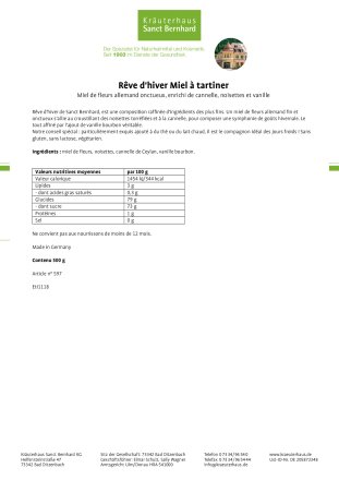 Rêve d'hiver Miel à  tartiner 500 g