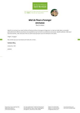 Miel de fleurs d'oranger onctueux 500 g