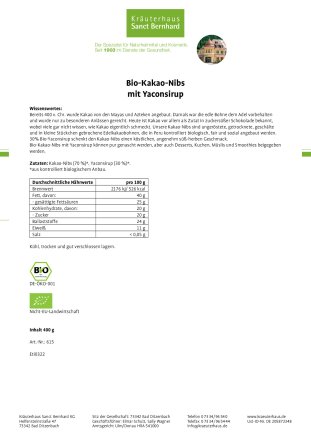 Bio-Kakao-Nibs  mit Yaconsirup 400 g