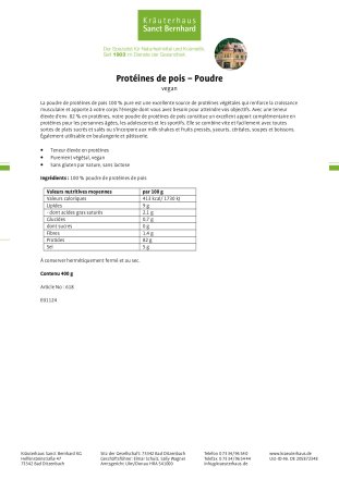 Protéines de pois – Poudre 400 g