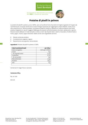 Proteine di piselli in polvere 400 g