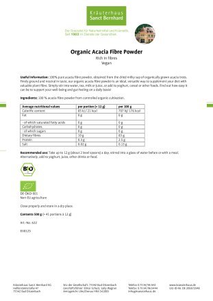 Organic Acacia Fibre Powder 500 g
