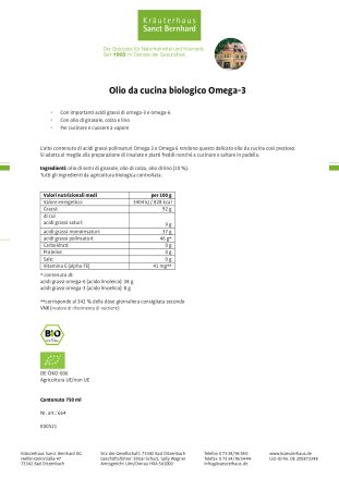 Olio da cucina biologico Omega 3 750 ml