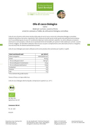 Olio di cocco biologico · spremuto a freddo 500 ml