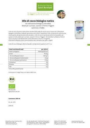 Olio di cocco biologico 1000 ml &middot; spremuto a freddo