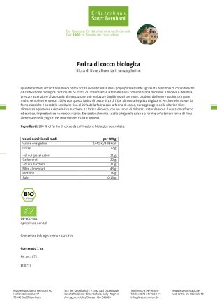 Farina di cocco biologica 1000 g