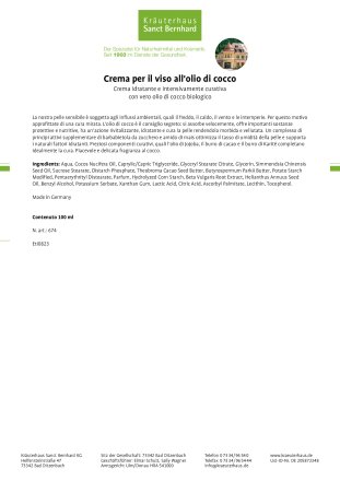 Crema per il viso all'olio di cocco 100 ml