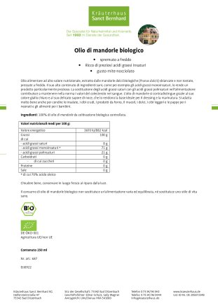 Olio di mandorle biologico 250 ml