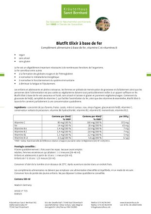 Blutfit Elixir à  base de fer 500 ml