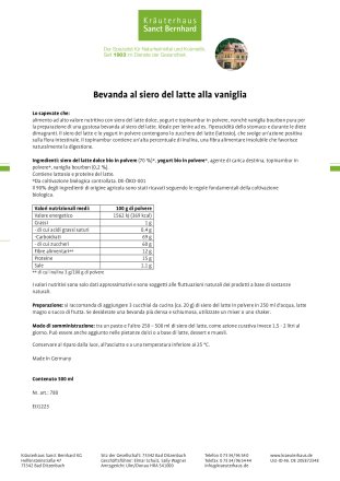 Bevanda al siero del latte alla vaniglia 500 g