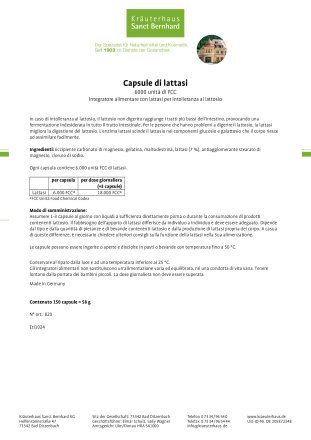 Capsule di lattasi 6.000 unità di FCC 150 capsule