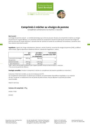 Comprimés à  mâcher au vinaigre de pomme 120 comprimés