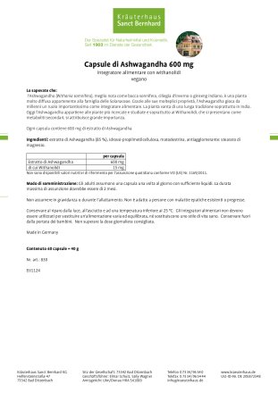 Capsule di Ashwagandha 600 mg 60 capsule