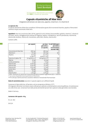 Capsule vitaminiche all'Aloe Vera 100 capsule