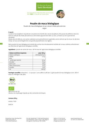 Poudre de maca biologique 500 g