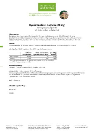 Hyaluronsäure-Kapseln 400 mg 120 Kapseln