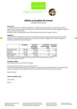G&eacute;lules au lycop&egrave;ne de tomate 120 gélules
