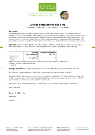 Gélules d'astaxanthine de 8 mg 60 gélules