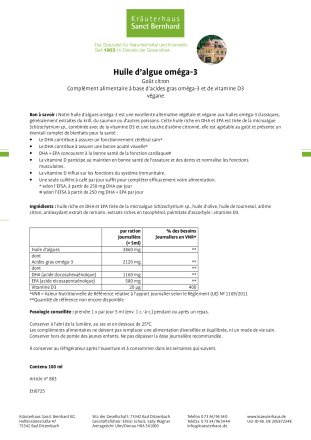 Huile d&rsquo;algue om&eacute;ga-3 100 ml