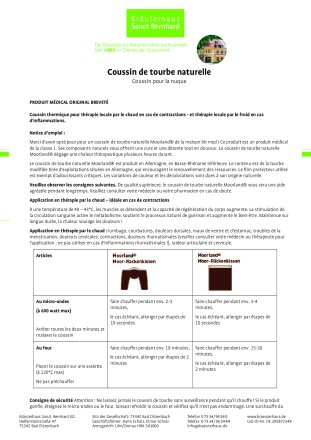 Coussin de tourbe naturelle (Coussin pour la nuque)