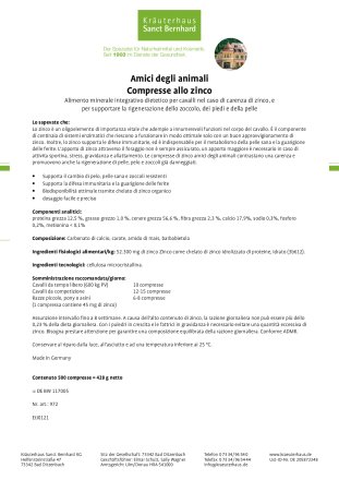 tierlieb Compresse allo zinco per cavalli 500 compresse