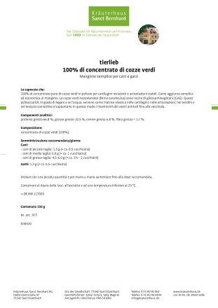 tierlieb 100 % di concentrato di cozze verdi per cani, gatti 150 g