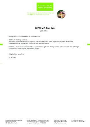 SUPREMO-Kaffee Don Luis gemahlen 250 g