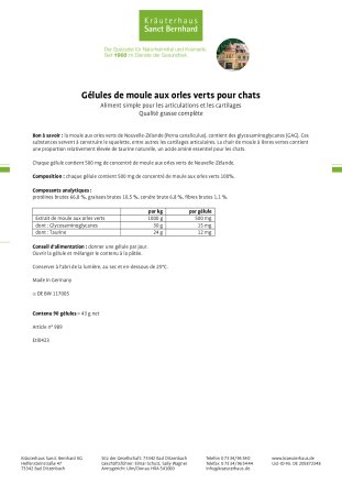 tierlieb Gélules de moule aux orles verts pour chats 90 gélules