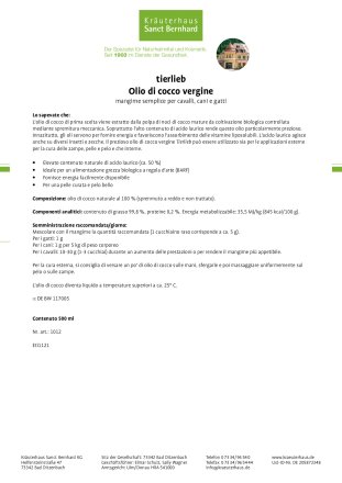 tierlieb  Olio di cocco vergine  per cavalli, cani e gatti 500 ml