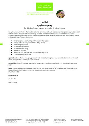 tierlieb Hygiene Spray 250 ml