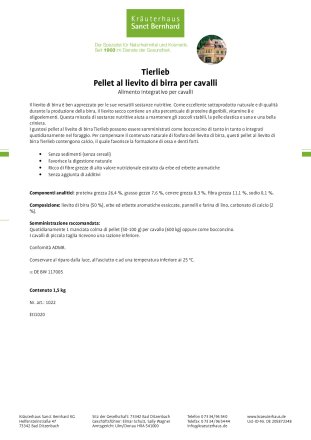 tierlieb  Pellet al lievito di birra per cavalli 1.5 kg