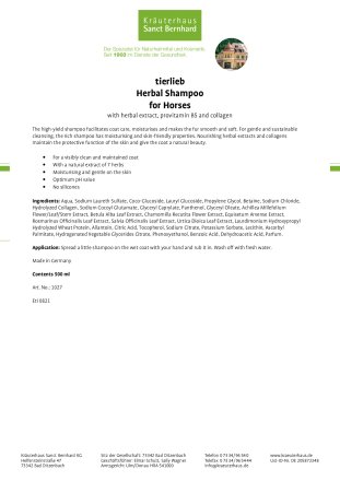 tierlieb Herbal Shampoo for Horses 500 ml
