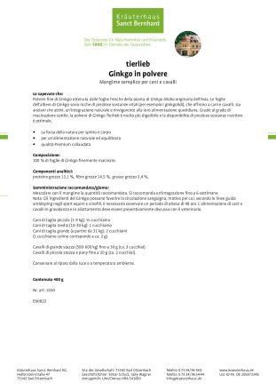 tierlieb Ginkgo in polvere per cani e cavalli 400 g