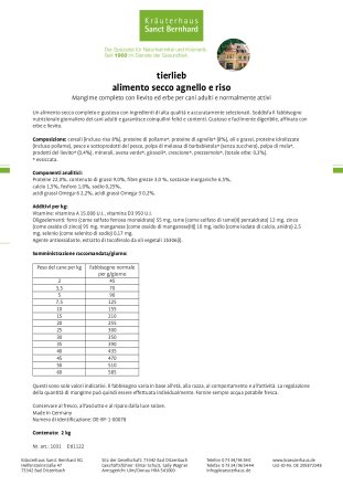 tierlieb Alimento secco agnello e riso 2 kg