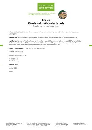 tierlieb Pâte de malt anti-boules de poils 100 g