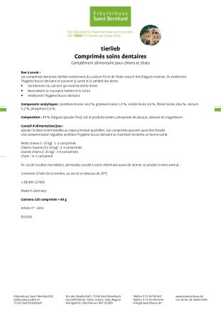 tierlieb Comprim&eacute;s soins dentaires 120 comprim&eacute;s