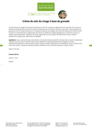 Crème de soin du visage à  base de grenade 100 ml