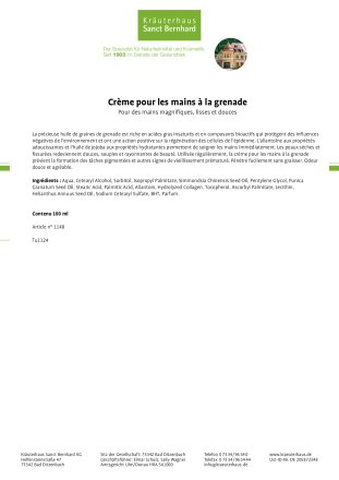 Cr&egrave;me pour les mains &agrave;&nbsp; la grenade 100 ml