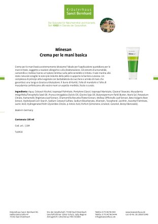 Crema per le mani basica Minesan 100 ml