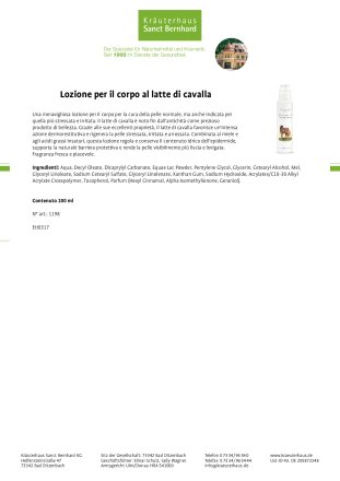 Lozione per il corpo al latte di cavalla 200 ml