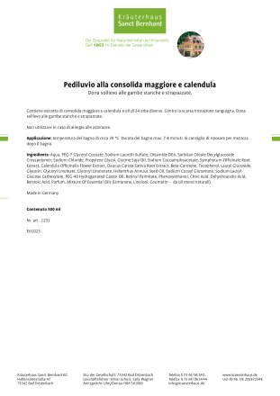 Pediluvio alla consolida maggiore e calendula 500 ml