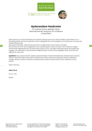 Hyaluronsäure-Handcreme 125 ml