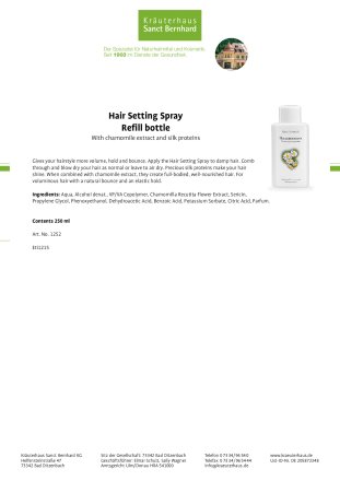 Hair Setting Spray refill bottle 250 ml