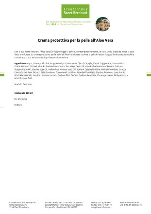 Crema protettiva per la pelle all'Aloe Vera 100 ml