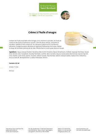 Crème à  l'huile d’onagre 125 ml