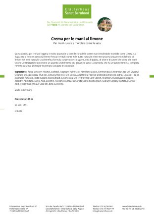 Crema per le mani al limone 100 ml
