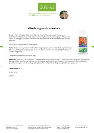 Olio da bagno alla calendula 750 ml