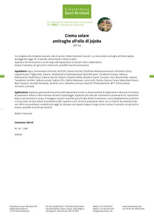 Crema solare antirughe all'olio di jojoba SPF 10 100 ml