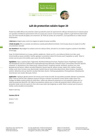 Lait de protection solaire Super 20 250 ml