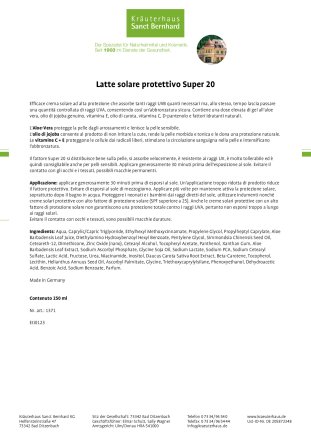 Latte solare protettivo Super 20 250 ml